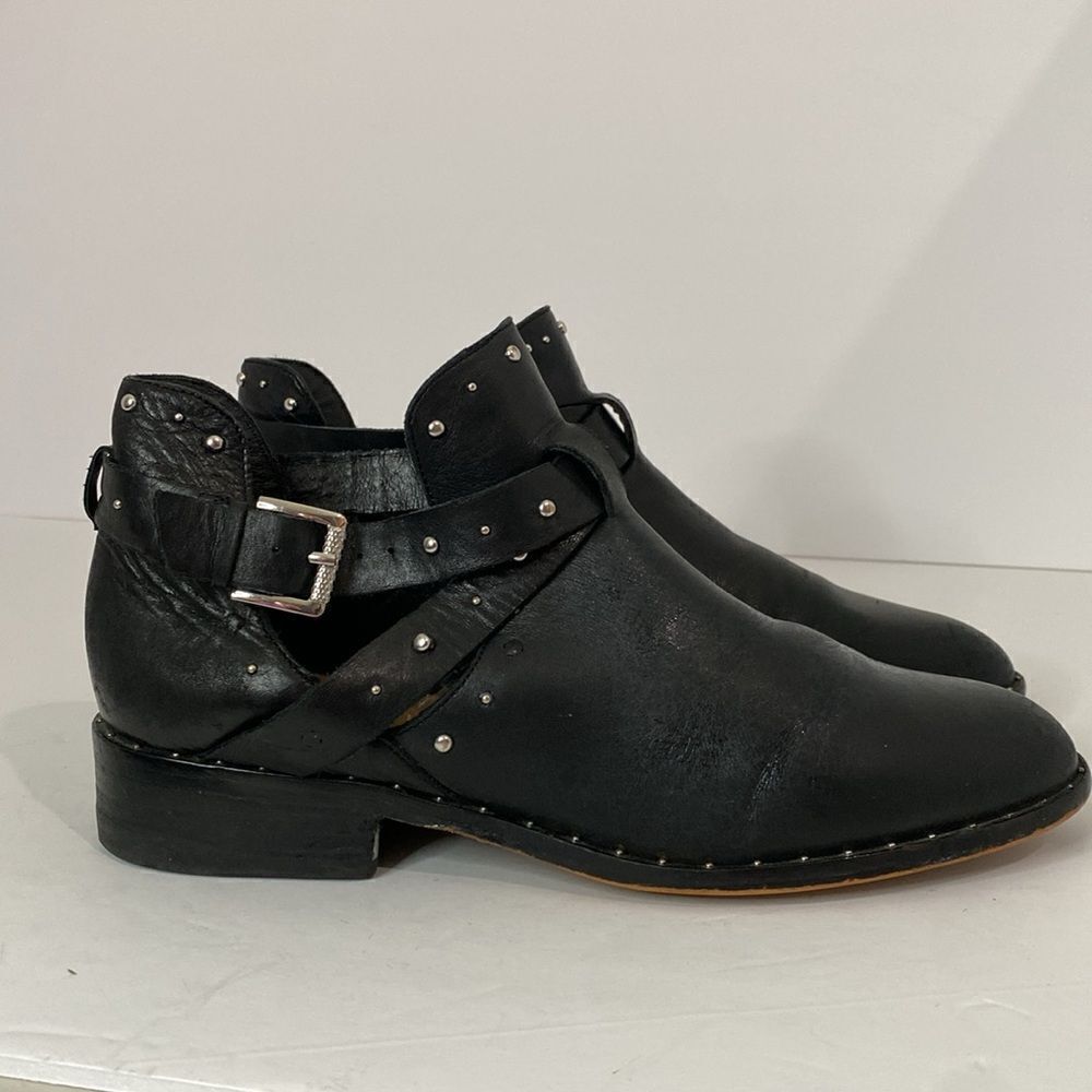 Nordstrom Halogen Hailey Black Studded Ankle Silver Buckle Leather Boots Size 10